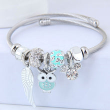 Load image into Gallery viewer, Beaded Owl Bracelet with Angel Wings - Stainless Steel Charm Bracelet