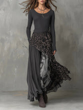Load image into Gallery viewer, Women's Leopard Print Ribbed Knit Maxi Dress – Long Sleeve High Waist Full Skirt