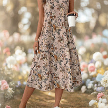 Load image into Gallery viewer, Floral Print A-Line Midi Dress with Pockets | Boho Vintage