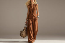 Load image into Gallery viewer, Women's Solid Linen Sleeveless Tank Top & Full-Length Pants Set