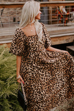 Load image into Gallery viewer, Brown Leopard Print Puff Sleeve Ricrac Maxi Dress