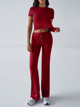 Load image into Gallery viewer, Crew Neck Short Sleeve Top & Full-Length Pants Set – Solid Color, 10 Colors