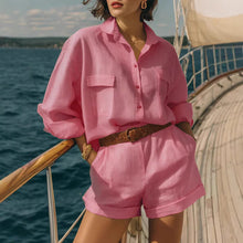 Load image into Gallery viewer, Cotton-Linen Loose-Fit Button-Down Shirt and Shorts Casual Set