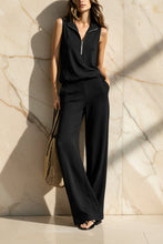 Load image into Gallery viewer, Women's Quarter-Zip Stand Collar Sleeveless Top & Wide-Leg Pants Set