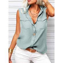 Load image into Gallery viewer, Women's Lapel Collar Sleeveless Top – Loose Fit, Pockets, Solid Color