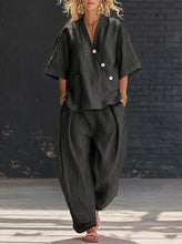 Load image into Gallery viewer, V-Neck Short Sleeve Top & High-Waist Trousers Two-Piece Set