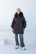 Load image into Gallery viewer, Celeste Genuine Fur Trim Down Fill Coat in Fig