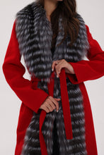 Load image into Gallery viewer, Genuine Silver Fox Virgin Wool Wrap Coat in Red