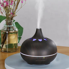Load image into Gallery viewer, Modern Heart Shapes Aromatherapy Diffuser 550ml With Remote Control Cool Mist Humidifier Ultrasonic Aroma Essential Oil Diffuser for Office Home Bedroom Living Room Study Yoga Spa - Wood Grain, 7 Colors LED Light