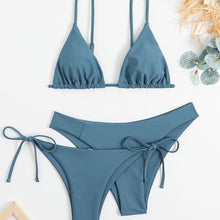 Load image into Gallery viewer, Essential Edge 3-Piece Bikini Set for Women – Solid Color High-Cut Triangle Top Two-Style Bottoms with Side Lace-Up Design & Quick-Drying Comfort – Versatile Women's Swimwear for Summer Pool Beach & Travel