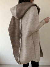 Load image into Gallery viewer, Women’s Color Block Hooded Knitted Cardigan – Plus Size Mid-Length Sweater Coat