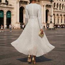 Load image into Gallery viewer, Round Neck Long Sleeve Polka Dot Sheath Dress
