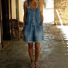 Load image into Gallery viewer, Women’s High-Waisted Sleeveless Denim Shorts Jumpsuit
