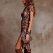 Load image into Gallery viewer, Women’s Slim-Fit Printed V-Neck Defined Waist Dress