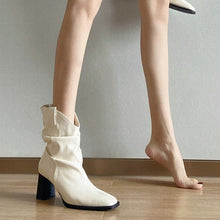 Load image into Gallery viewer, Women's French Luxury Ruched Square Toe Block Heel Slouch Ankle Boots