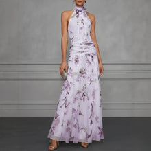 Load image into Gallery viewer, Halter Neck Printed Maxi Dress – Fitted Sleeveless Long Dress