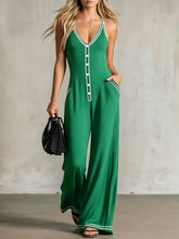 Load image into Gallery viewer, Women's V-Neck Backless Wide-Leg Jumpsuit – High Waist Casual
