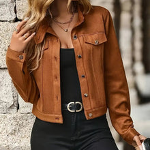 Load image into Gallery viewer, Faux Suede Cropped Jacket with Stand Collar — Vintage Short Coat / Fall Outwear