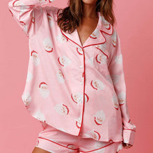 Load image into Gallery viewer, Women’s Satin Santa Claus Pajama Set | Christmas Print Two-Piece Loungewear