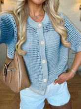 Load image into Gallery viewer, Women's Hollow-Out Knit Cardigan – Open Front, Short Sleeve, Solid Color