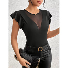 Load image into Gallery viewer, Women’s Summer Ruffle Mesh Panel Top – Short Sleeve Slim Fit Casual Tee Blouse