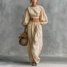Load image into Gallery viewer, Women's Puff-Sleeve Crew-Neck Two-Piece Set with Pockets