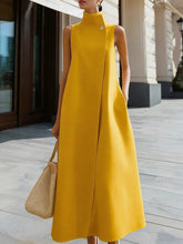 Load image into Gallery viewer, Elegant Sleeveless Long Dress – Stand Collar Office & Casual Dress