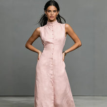 Load image into Gallery viewer, Women's Stand-Collar Single-Breasted Sleeveless Midi Dress