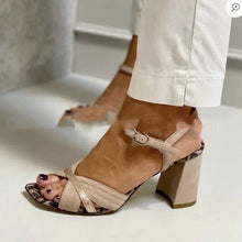 Load image into Gallery viewer, Stitching Chunky Heel Square-Toe Plus Size Women’s Sandals — Elegant High Heel