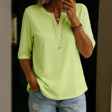 Load image into Gallery viewer, Women's Solid Color Henley Button-Up Short Sleeve Top