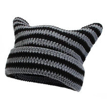 Load image into Gallery viewer, Women’s Hand Knitted Striped Cat Hat – Cute Warm Winter Beanie