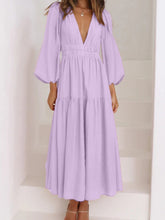 Load image into Gallery viewer, Lightweight Deep V-Neck Balloon Sleeve Maxi Dress Elegant & Flowing Silhouette Unique Dress