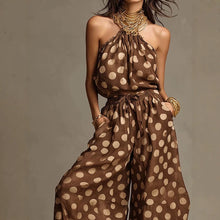Load image into Gallery viewer, Women's Polka Dot Halter Neck Wide-Leg Jumpsuit | Boho Beach Vacation Jumpsuit