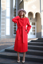 Load image into Gallery viewer, Band Collar Wool Blend Coat in Red
