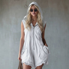 Load image into Gallery viewer, Women's Retro Hooded Zip-Up Sleeveless Cropped Jumpsuit
