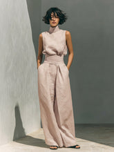 Load image into Gallery viewer, Women's Linen-Blend High-Neck Sleeveless Top & Wide-Leg Pants Set
