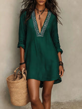 Load image into Gallery viewer, V-Neck Short-Sleeve Pleated Solid-Color Maxi Dress | 7 Colors