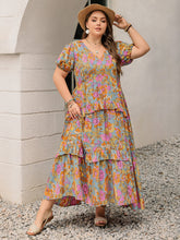 Load image into Gallery viewer, Plus Size Printed V-Neck Short Sleeve Maxi Dress Elegant & Flowy Summer Dress For Girls