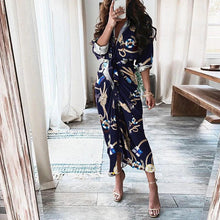 Load image into Gallery viewer, Mandotos European And American Print Long Sleeve Laceup Button Front Shirt Dress