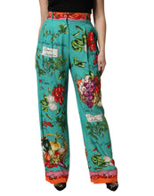 Load image into Gallery viewer, Dolce & Gabbana Green Silk Printed Straight Pants