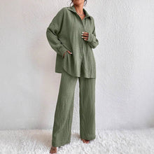 Load image into Gallery viewer, Women's Pleated Long Sleeve Lapel Two-Piece Set – Loose Top & Pants