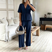Load image into Gallery viewer, Women's V-Neck Loose Short-Sleeve Top & Wide-Leg Pants Set