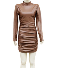 Load image into Gallery viewer, Women's Clothes Faux Leather Long Sleeve Stand Collar Skinny Sheath Sexy Nightclub Dress