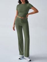 Load image into Gallery viewer, Crew Neck Short Sleeve Top & Full-Length Pants Set – Solid Color, 10 Colors