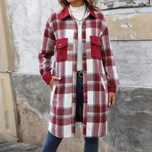 Load image into Gallery viewer, Brushed Plaid Long Coat with Pockets - Women's Winter Jacket