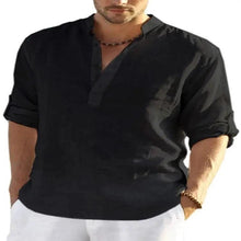 Load image into Gallery viewer, Men's Casual Cotton Linen Solid Color Long Sleeve Shirt Loose Stand Collar