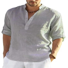 Load image into Gallery viewer, Men's Casual Cotton Linen Solid Color Long Sleeve Shirt Loose Stand Collar