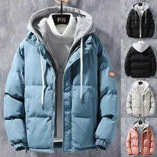 Load image into Gallery viewer, Fashion Hooded Jacket Men Winter Windproof Thickened Fake Two-piece Coat Solid Leisure Sports Cotton Jacket