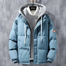 Load image into Gallery viewer, Fashion Hooded Jacket Men Winter Windproof Thickened Fake Two-piece Coat Solid Leisure Sports Cotton Jacket