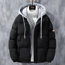 Load image into Gallery viewer, Fashion Hooded Jacket Men Winter Windproof Thickened Fake Two-piece Coat Solid Leisure Sports Cotton Jacket